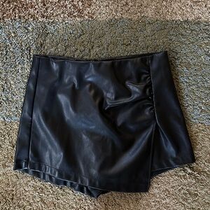 Black Faux Leather Skort